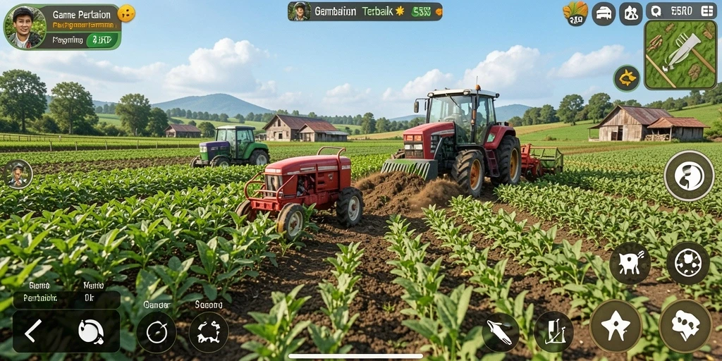 Screenshot gameplay 55RP yang menunjukkan aktivitas bertani dari pemain.