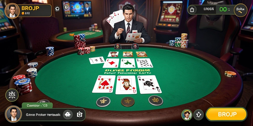 Tampilan seru dan interaktif dari gameplay Poker di BROJP.