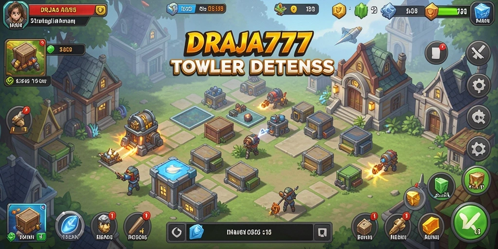 Tampilan gameplay DRAJA777 dengan berbagai tower dan musuh menarik.