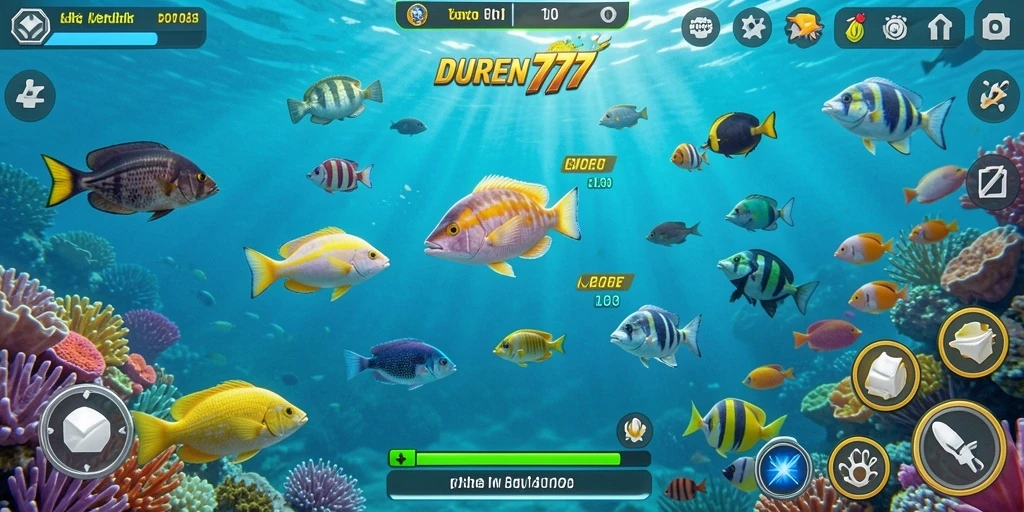 Tangkapan layar utama DUREN777 menampilkan serunya gameplay Tembak Ikan.